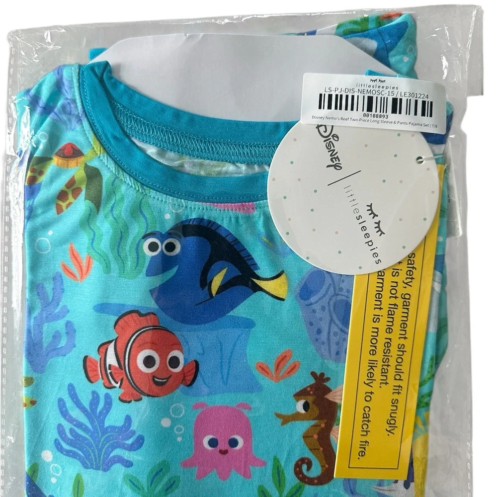 Little Sleepies Disney Nemo’s Reef Bamboo Pajama Set 2 Piece Size 7/8 NWT